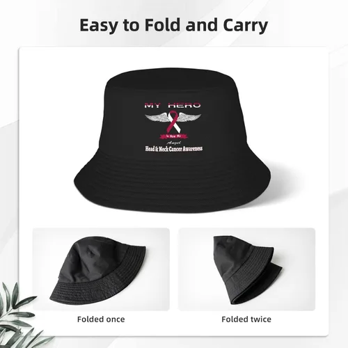 Miniatura 4 de My Hero is Now My Angel Head & Neck Cancer Awareness - Sombreros de pescador de doble tejido para mujeres/hombres, sombrero de pescador
