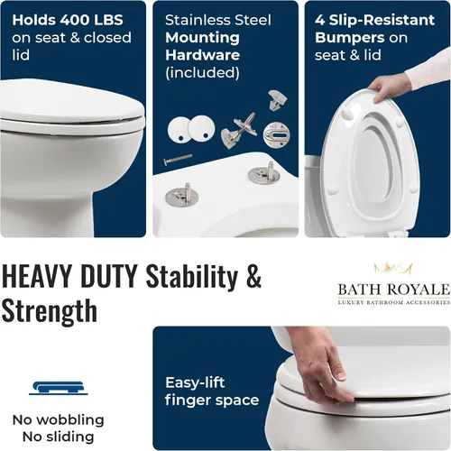 Miniatura 7 de BATH ROYALE Asiento de entrenamiento para ir al baño - Cierre suave, Kingsport BR720-00, redondo blanco, combo para adultos y niños