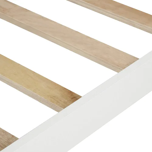 Miniatura 6 de MERITLINE Base de cama de plataforma de tamaño individual, cama de plataforma de madera maciza con cabecera y estribo, soporte de listones de madera