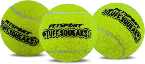 PetSport Squeak - Pelota de tenis amarilla para perros | Paquete de 3 pelotas chirriantes medianas (2.5 pulgadas) para perros | Fieltro y goma no