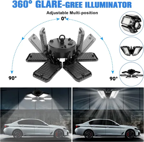 Miniatura 2 de Aoretic - Paquete de 2 luces LED de garaje de 180 W, 18000 lm, 6500 K, con 6 + 1 paneles deformables, luz de tienda LED, para sótano, granero, techo