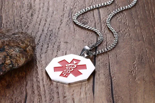 Miniatura 3 de VNOX Collar con colgante personalizado de acero inoxidable con grabado personalizado para identificación de alerta médica de emergencia para hombres