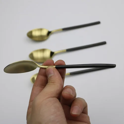Miniatura 7 de 4 cucharaditas de acero inoxidable 18/10, mango negro mate dorado