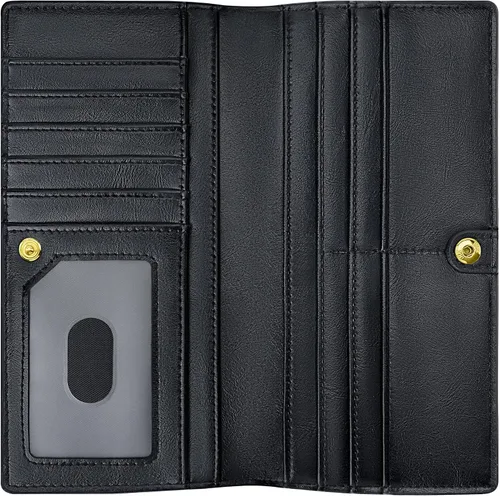 Airkit Cartera delgada para mujer, delgada con bloqueo RFID para damas, tarjetero minimalista con bolsillo con cremallera, color negro brillante