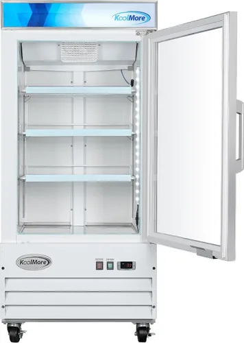 Miniatura 3 de KoolMore 66 cm. Refrigerador vertical comercial para exhibición con una puerta de vidrio blanco - 9 pies cúbicos (MDF-1GD-9C-WH)