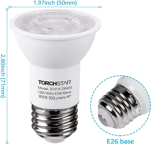 Miniatura 6 de TORCHSTAR Bombilla LED PAR16, Luz de Foco Regulable Certificada por UL, Ángulo de Haz de 40°, Foco de Riel de 500LM, Bombillas de Luz de Riel Blanco
