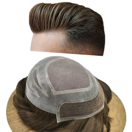Miniatura 26 de Toupee For Men Human Hair Men's Toupee Hair Replacement System For Men Fine Mono Hair Piece For Men Poly Mens Hair System 8X10 Medium light density