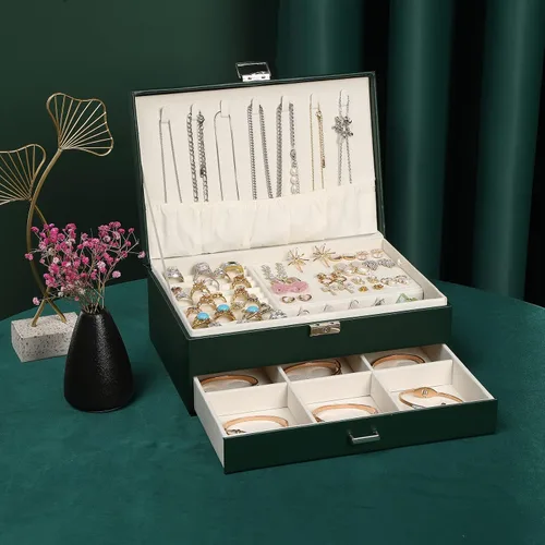 Miniatura 3 de JACIEYU Joyero grande y organizador de anillos para niñas, exquisitas cajas de joyería de viaje de cuero, aretes, collares, pulseras y organizadores