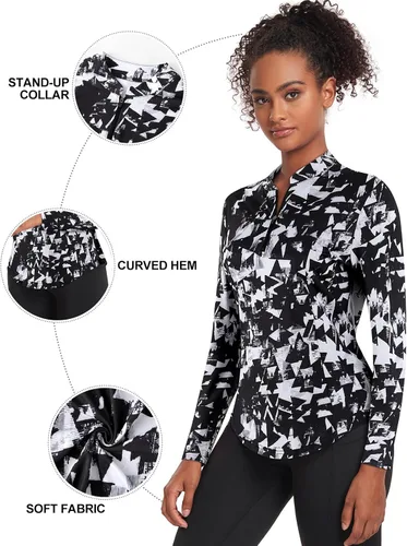 Miniatura 4 de Misyula - Camisetas de golf para mujer, con cremallera de 14, protección solar, secado rápido, tenis, correr, atletismo, entrenamiento