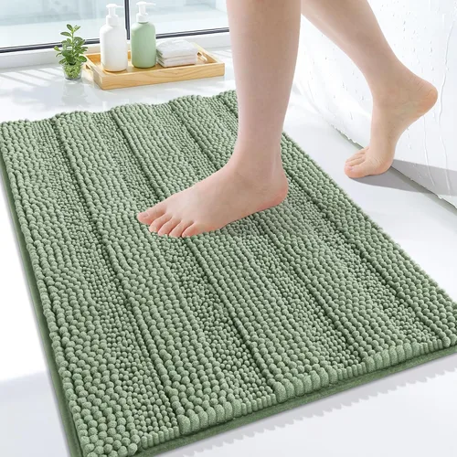 Miniatura 212 de Grandaily Alfombras de baño de felpilla a rayas de 24 x 16 pulgadas, extra gruesas y suaves, absorbentes, parte trasera de goma, alfombra de ducha