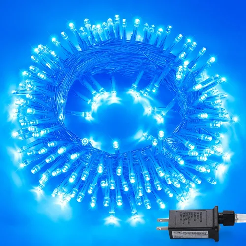 Miniatura 11 de JMEXSUSS Luces rojas blancas y azules con cable transparente, 66 pies, 200 luces LED para decoración del 4 de julio, luz de Navidad para celebración
