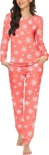Miniatura 243 de Ekouaer Conjunto de pijama de manga larga para mujer, ropa de dormir suave con cuello redondo y bolsillos