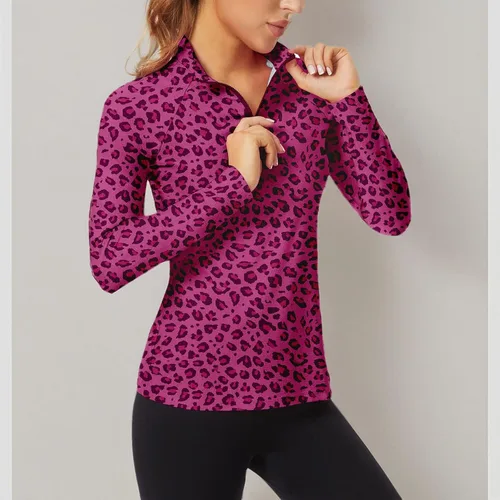 Miniatura 113 de WOWENY Camiseta deportiva de manga larga para mujer, con cremallera de un cuarto, cuello para entrenamiento, camiseta de tenis con estampado