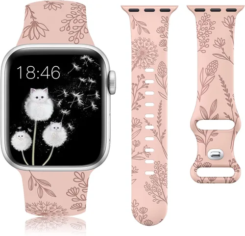 Miniatura 7 de Minyee - Correa floral grabada compatible con Apple Watch de 41mm 40mm 38mm 42mm 44mm 45mm 46mm 49mm para mujeres, correa deportiva de silicona