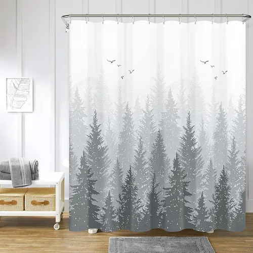 Miniatura 24 de Hokibero Cortinas de Ducha de Tela con Diseño de Bosque Brumoso Azul, Montaña, Naturaleza, Árbol para Baño, Impermeables, Resistentes, Azul Marino