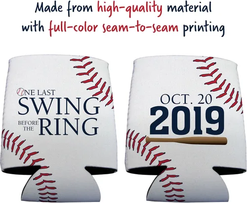 Miniatura 3 de VictoryStore Enfriadores de latas personalizados para despedida de soltero de béisbol, un último columpio antes del anillo, juego de 6 fundas