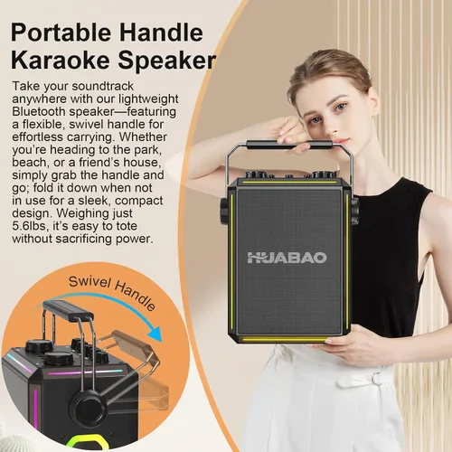 Miniatura 7 de Altavoz portátil de karaoke Bluetooth con 2 micrófonos inalámbricos, luces RGB, ajuste de agudos y graves, efectos de voz, entrada Negro