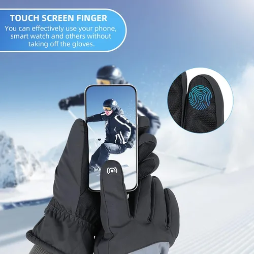 Miniatura 5 de Guantes de esquí para hombre, guantes de invierno impermeables para pantalla táctil, guantes de nieve cálidos, guantes de snowboard para hombre