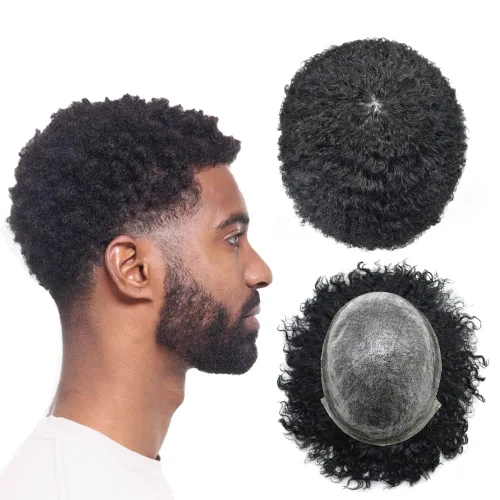 Miniatura 12 de Unidad de cabello humano para hombres negros, rizado afro brasileño, sistema de reemplazo de cabello para hombres afroamericanos afroamericanos