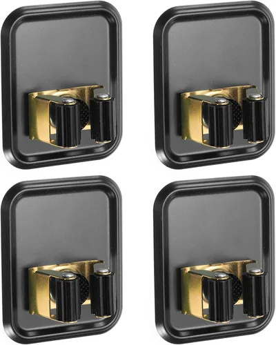 uxcell Soporte de pared para escoba de trapeador, 4 unidades, acero inoxidable 304, organizador de escobas para trapeador, colgador de escoba Negro