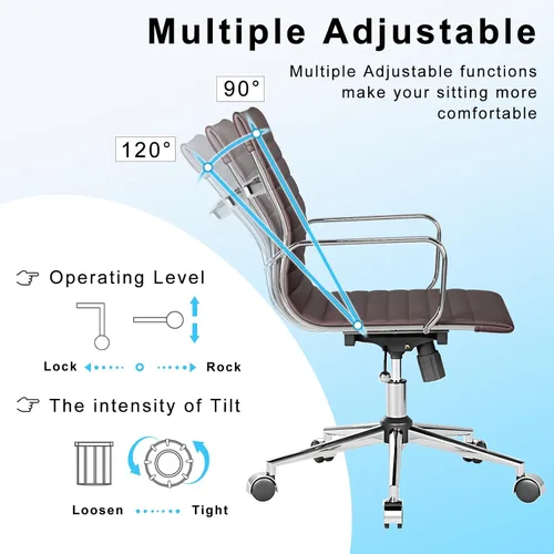 Miniatura 5 de Silla ergonómica de oficina con ruedas y reposabrazos, silla giratoria ajustable de alta resistencia para el hogar y la oficina, asiento de 22.83