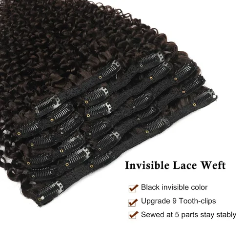 Miniatura 5 de Extensiones de cabello rizado kinky con clip para mujeres negras 14 pulgadas 2# marrón oscuro extensiones de cabello rizado con clip cabello humano