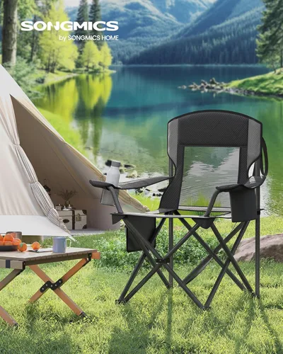 Miniatura 2 de SONGMICS Silla de camping, silla plegable de gran tamaño, cómoda y resistente, capacidad de peso de 352 libras, reposabrazos ajustables con bolsa