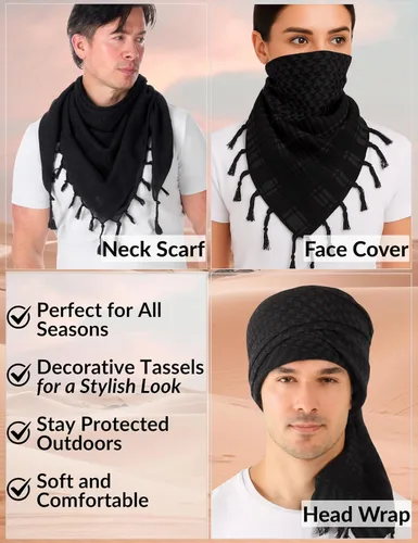 Miniatura 68 de LOVARZI Shemagh Cottons Arab Keffiyeh - Bufanda militar táctica para cabeza y cuello