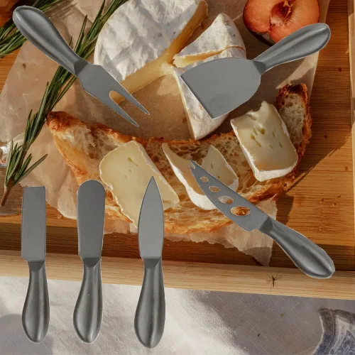 Miniatura 6 de Cuchillo de queso premium de 6 piezas, colección de cuchillos de queso de acero inoxidable con cortador de tenedor de queso y cortadores de queso