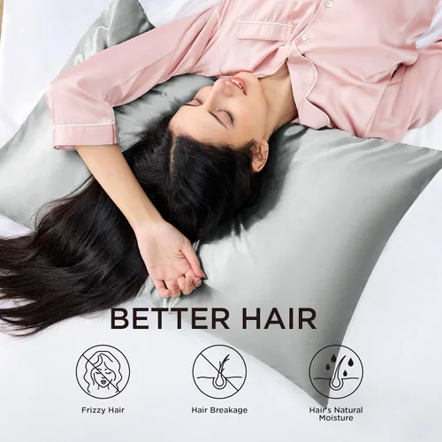 Miniatura 3 de Bedsure Juego de 2 fundas de almohada de satén con cremallera, similar a las fundas de almohada de seda, juego de 2 fundas de almohada de satén 03