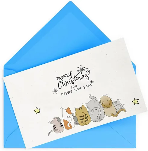 Miniatura 4 de Sellos Transparentes de Feliz Año Nuevo y Navidad, Sellos de Goma Transparente con Diseños de Cinco Gatos, Estrella, Copo de Nieve, Saludos