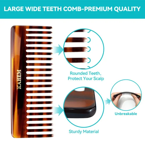 Miniatura 2 de KAHEM Peine desenredante grande de dientes anchos para mujeres, hombres y niños, hecho a mano para cabello rizado, largo y corto, peine profesional