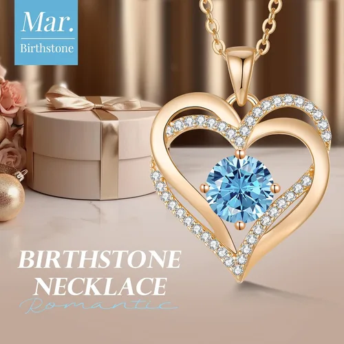 Miniatura 55 de LOUISA SECRET Love Heart Birthstone Necklaces for Women, Birthday Gift for Women, Anniversary Jewelry for Wife Her, 925 Sterling Silver Pendant