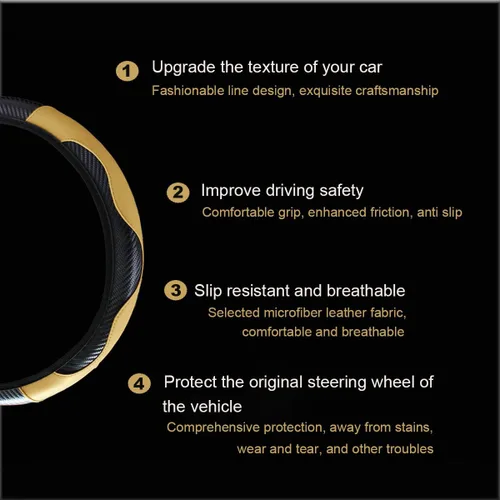 Miniatura 4 de Funda de cuero de fibra de carbono ultra fina para volante, antideslizante y protección solar que protege el volante, fácil de instalar, universal