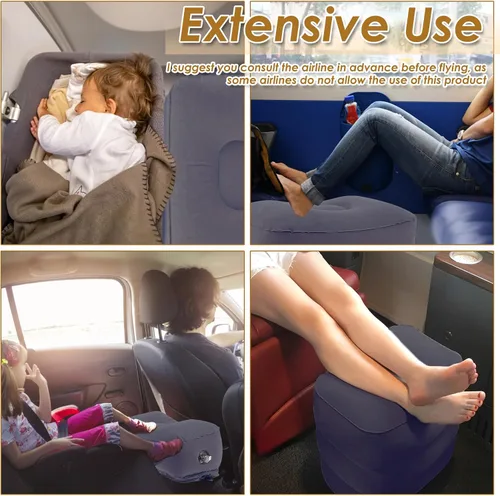 Miniatura 6 de Almohada inflable con reposapiés para viajes, cama ajustable de 3 capas de altura para avión para niños, artículos esenciales de viaje para adultos