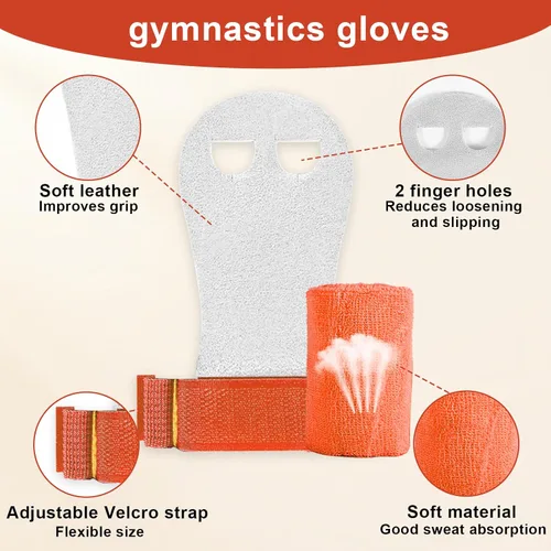 Miniatura 3 de 2 pares de agarres de mano de gimnasia, equipo de gimnasia para niños, juegos de pulseras de gimnasia, guantes de agarre de barra de gimnasia