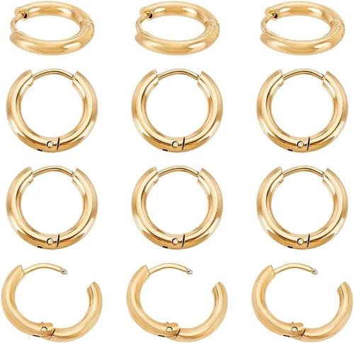 UNICRAFTALE 24 aretes de aro de oro hipoalergénicos de acero inoxidable para mujer, joyería de 0.551 in