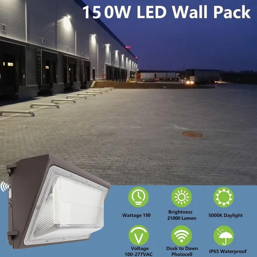 Miniatura 2 de Luz LED de Pared de Amanecer a Anochecer de 150W, 21000LM Equivalente a HPS/HID de 800-1000W, Iluminación de Seguridad Comercial Exterior de 5000K
