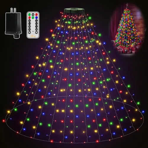 Ollny Luces de Árbol de Navidad 400LED 8.2 pies*16 Cadenas con Anillo, 8 Modos de Iluminación 3 Temporizadores Luces de Navidad Regulables
