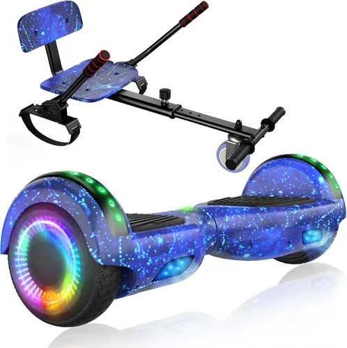 LIEAGLE Scooter with Seat Attachment, 6.5" Scooters Go Kart Combo with Colorful LED Lights & Bluetooth, for Kids Boys Girls Adults All Ages 6.5"