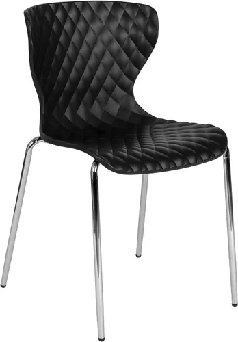 Flash Furniture Lowell Silla apilable de plástico negro con asiento en cascada