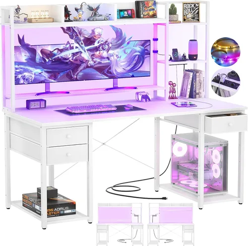Miniatura 8 de Aheaplus Escritorio LED para Gaming con Hutch, 47.2'' Estación de Trabajo para Computadora, Negro