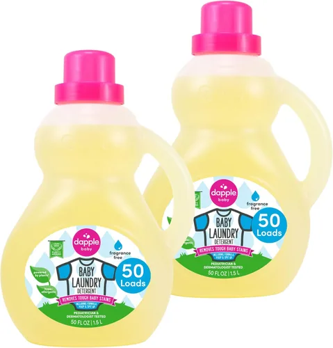 Miniatura 10 de Dapple Detergente para ropa de bebé, impulsado por plantas, concentrado, hipoalergénico, sin fragancia, paquete ecológico, quitamanchas, 34 fl oz