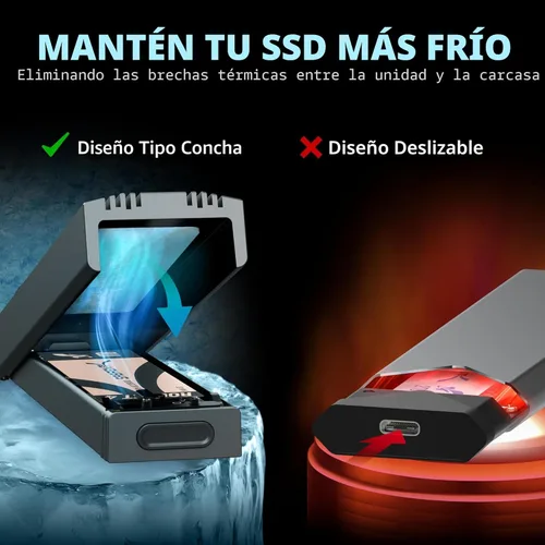 Miniatura 8 de SABRENT Carcasa USB C NVMe, Carcasa SSD M.2 sin herramientas para 2230-2280, adaptador USB 3.2 Gen 2 de 10 Gbps, refrigeración de aluminio, carcasa