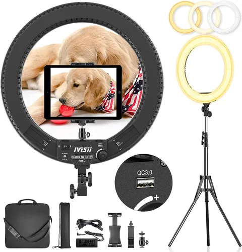 Miniatura 9 de Anillo de luz de 18 pulgadas con soporte, 60 W bicolor 3000-5800K anillo de luces profesionales con trípode para maquillaje Vlog, anillo grande