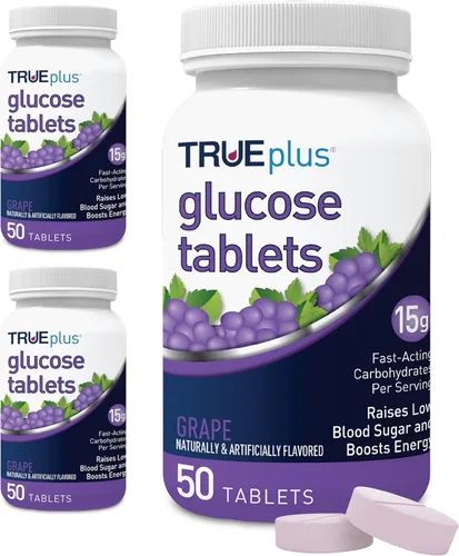 Miniatura 13 de TRUEplus® Tabletas de glucosa, sabor surtido (uva, frambuesa, naranja), botella de 50 unidades (1)