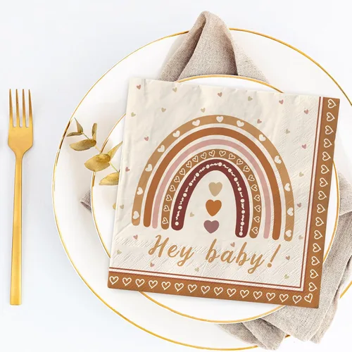 Miniatura 4 de AnyDesign Paquete de 80 servilletas de papel boho arcoíris Hey Baby Party Luncheon Servilletas retro desechables decorativas para baby shower