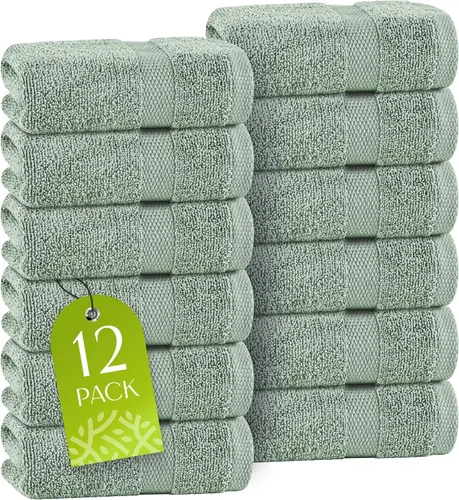 Miniatura 18 de Toallas de mano blancas clásicas para baño [paquete de 12] Toallas de mano de algodón a granel para gimnasio, cocina y spa, 16x27 pulgadas, toallas