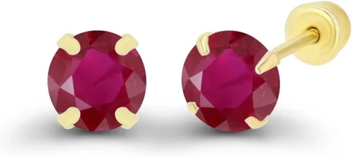 Miniatura 2 de Aretes de tuerca de oro macizo de 14 quilates, hipoalergénicos, de 0.118 in, con piedra natal redonda