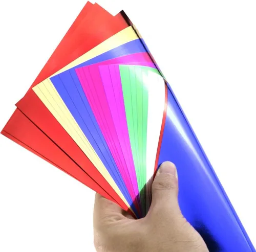 Miniatura 3 de 140 hojas de papel plegable de cartulina de papel de aluminio de 7 colores de 6 x 6 pulgadas, acabado de espejo metálico, ideal para tarjetas